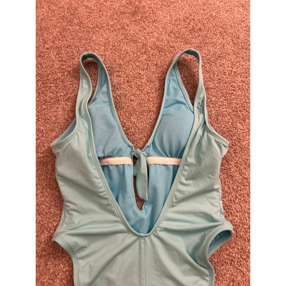 The Bikini Lab One Piece Swimsuit Womens Small Blue Excellent Front Tie Cutout